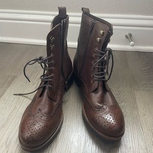 Chocolate brown leather combat boots